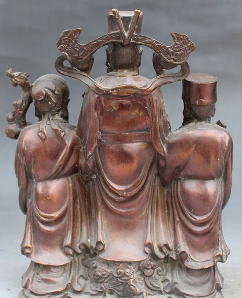 Китайская Бронзовая позолота 3 Бог долголгия Фу Лу Шу два мальчика Девочка