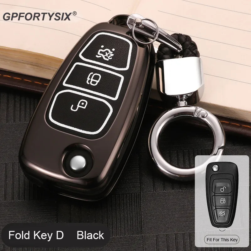 Black-fold key D Светящийся сплав для стилизации автомобильного пульта Брелок чехол для ключей для Ford Fiesta Focus 3 4 MK3 MK4 Mondeo Ecosport Kuga Focus ST - Название цвета: Black-fold key D