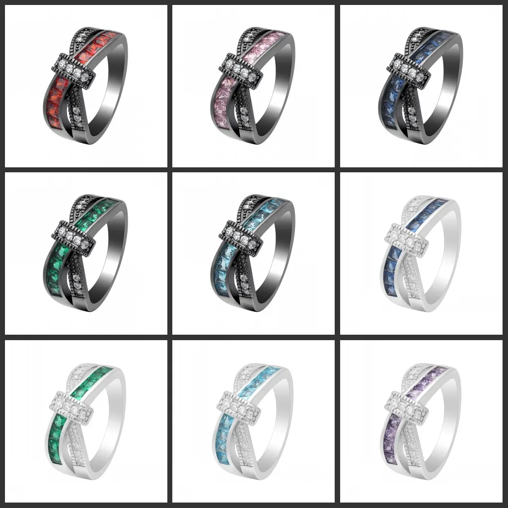 Purple Cross Ring Fashion White Black Gold Filled Jewelry Vintage Blue Red Green Wedding Rings For Women Birthday Stone Gifts | Украшения и