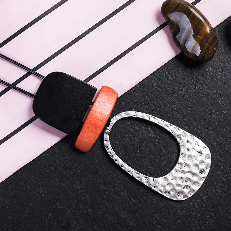 Розовый винтажный деревянный кулон и ожерелье Banny для женщин массивное