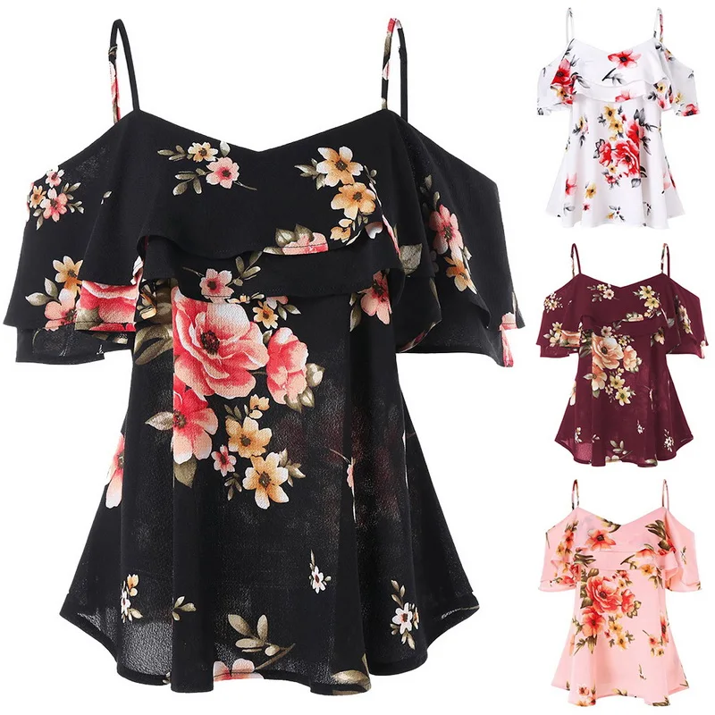 Laamei Для женщин летние Blusa пикантные открытыми плечами Мода 2018 Новый Цветочный