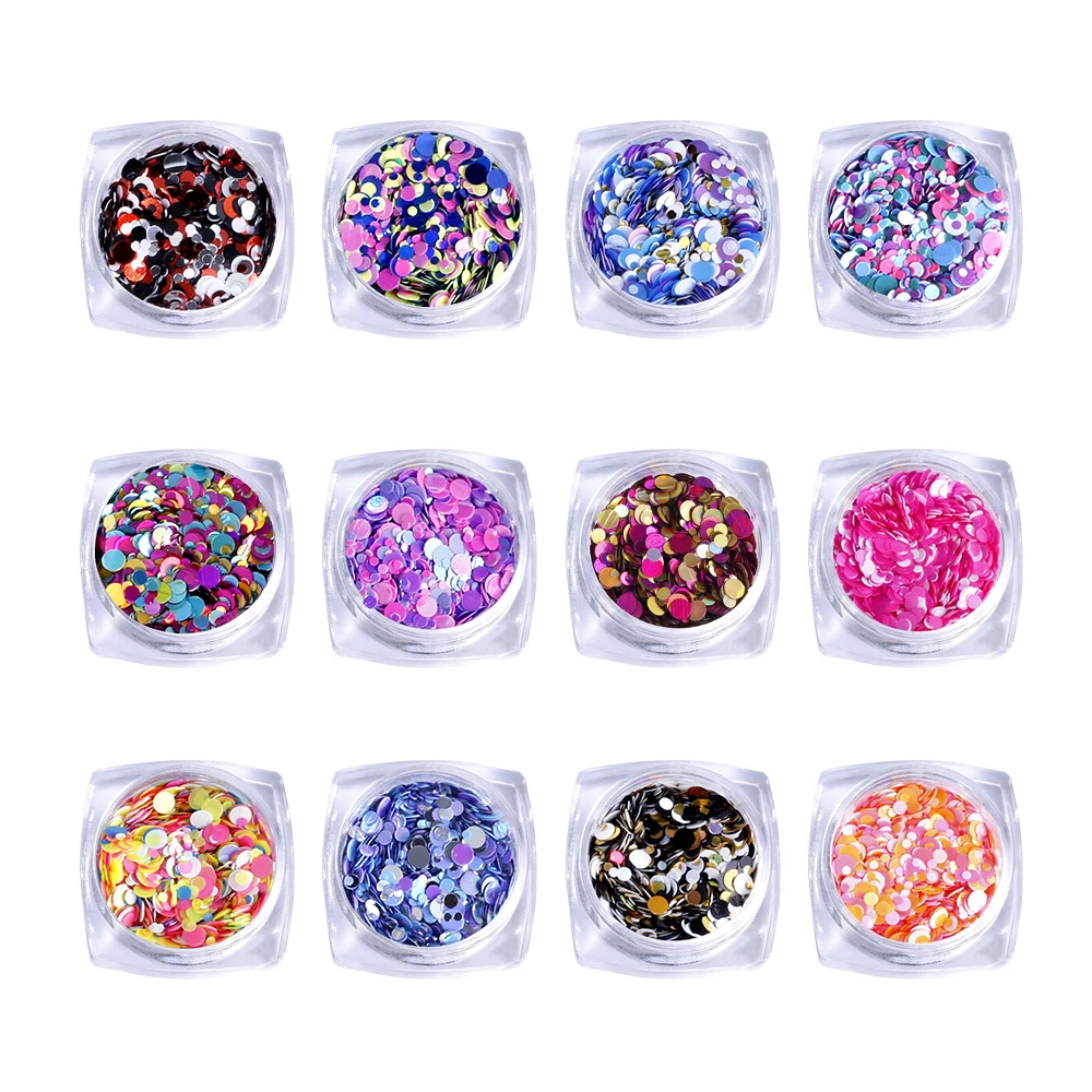 12Jar/набор микс Размер лак для ногтей блестки цветные круглые формы Nailart блестящие