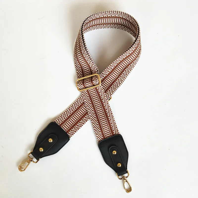 Khaki Black Новая женская тканевая сумка с регулируемым ремнем, модный дизайн в полоску с золотой пряжкой, женские плечевые ремни, легкие подходящие сумки, ремни A0040 - Цвет: Khaki Black