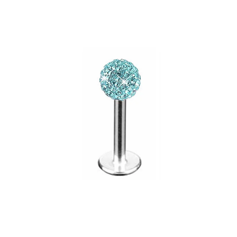 Light blue Full CZ 1 шт., Cystal CZ, кольцо для губ, шпильки, 16 калибра, серебряный цвет, хирургическая сталь, Лабрет, кольцо, Монро, для губ, пирсинг, ювелирные изделия - Окраска металла: Light blue Full CZ