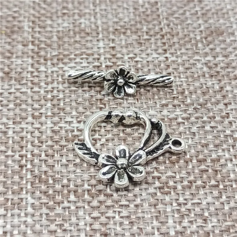 2 Sets 925 Sterling Silver Flower Toggle Clasps for Bracelet Necklace