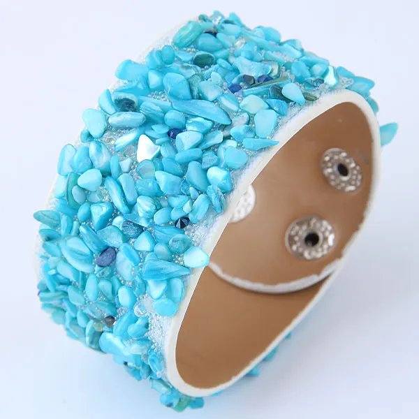 LEMOER 2019 Fashion Bohemian Handmade Full Rhinestone Gravel Stone Wide Leather Bracelets &amp Bangles Wristband Jewelry for Women |