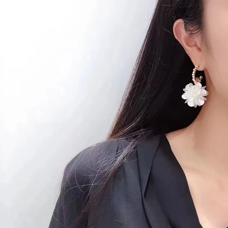 2019 Korean Crystal Earrings Long Flower Pendientes Mujer Moda For Women Jewelry Accessories Brincos Simulated Pearls | Украшения и