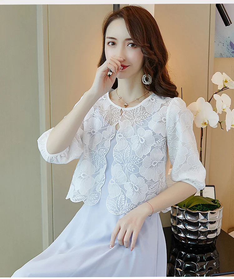 2019 Newest Hot Sale Half Sleeves High Quanlity Lace Custom Made Women Wraps Shrug Shawl Female Summer Elegant Outwear |