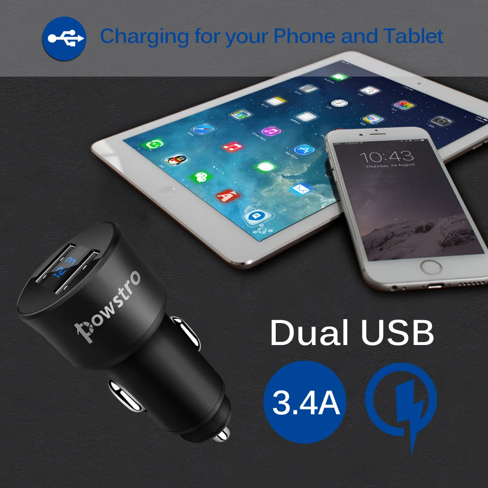 Автомобильное зарядное устройство с двумя USB портами и светодиодным