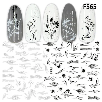 565 Стикеры 3D на ногти Nail Art цветные маленькие свежие черные листья форма Кружева передача воды слайдер для ногтей искусство Z0130 - Цвет: 565