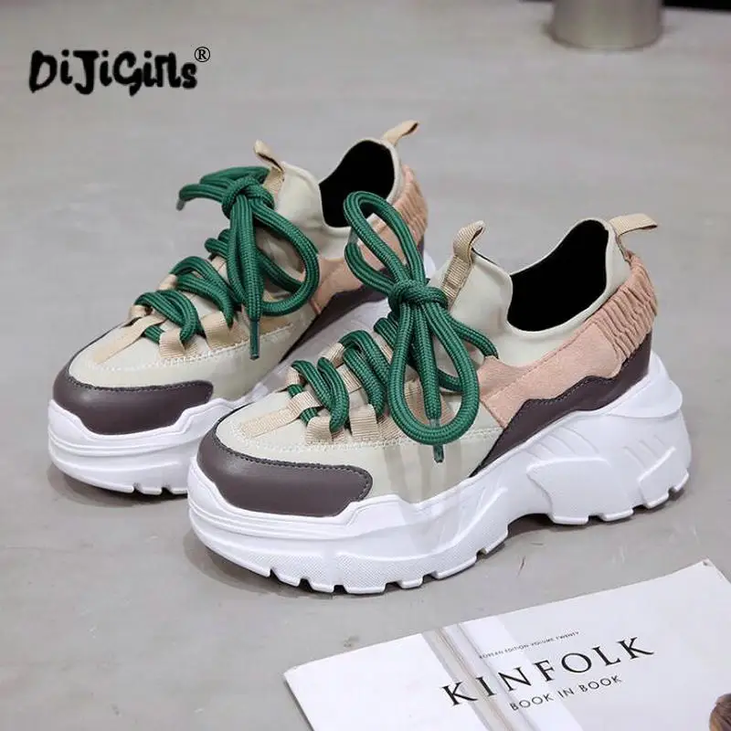 Женские кроссовки на платформе 7 см массивные танкетке большие размеры Осень