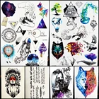 Водостойкая поддельная тату-наклейка в виде астронавта, звезда, луна, тотем, планета, небо, галактика, временная татуировка, акварельные треугольные наклейки