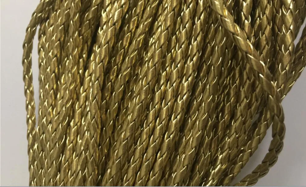 Металлический золотистый Плетеный кожаный шнур 4 мм 100 метра|faux leather cord|braided cordleather