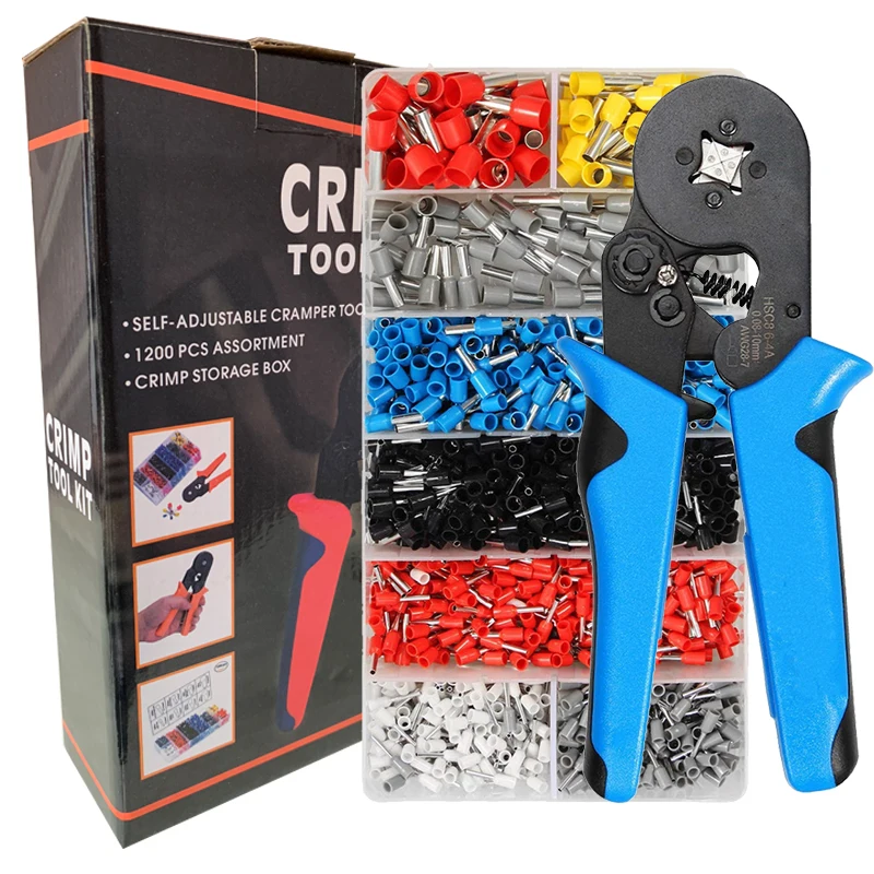 

HSC8 6-4+1200PCS kit 0.08-10mmÂ² AWG 28-7 Crimper Plier Set Self-adjustable Ratchet Wire Crimping Tools pliers wire stripper