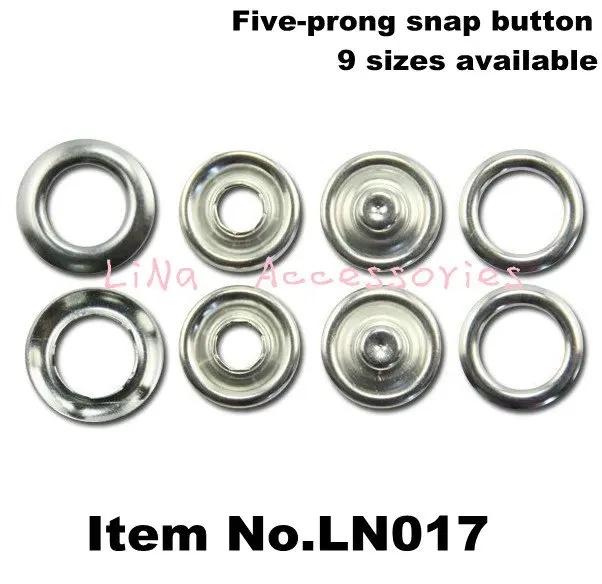 

#LN017-Free shipping-Five-Prong Snap button (EU standard) garment button, bags/wallet DIY button accessories, 9 sizes available