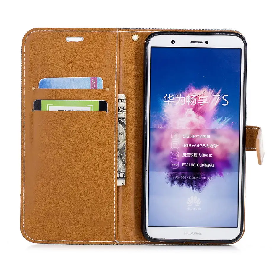 Чехол бумажник из искусственной кожи с откидной крышкой для Huawei P Smart Stand Capa чехол