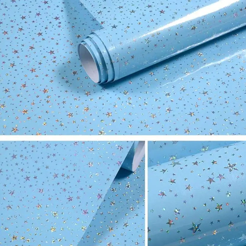 

Kitchen Cupboard Waterproof Wallpaper Modern Stars Grid Floral Wall Paper Furniture Renovation Self Adhesive Table Sticker ZE149