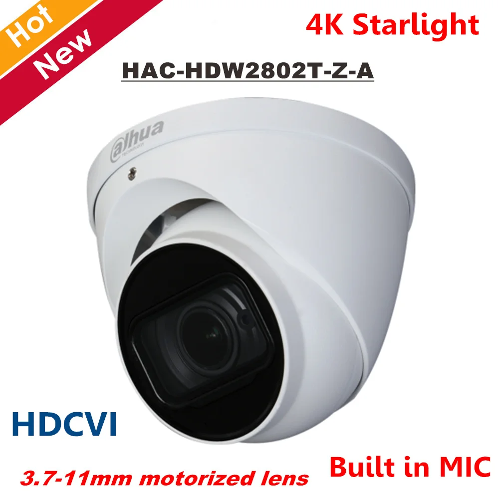 Dahua 4K Starlight HDCVI камера Смарт ИК купольная камера Встроенный микрофон 3,7-11 мм Моторизованный объектив IR 60 м HAC-HDW2802T-Z-A камера безопасности