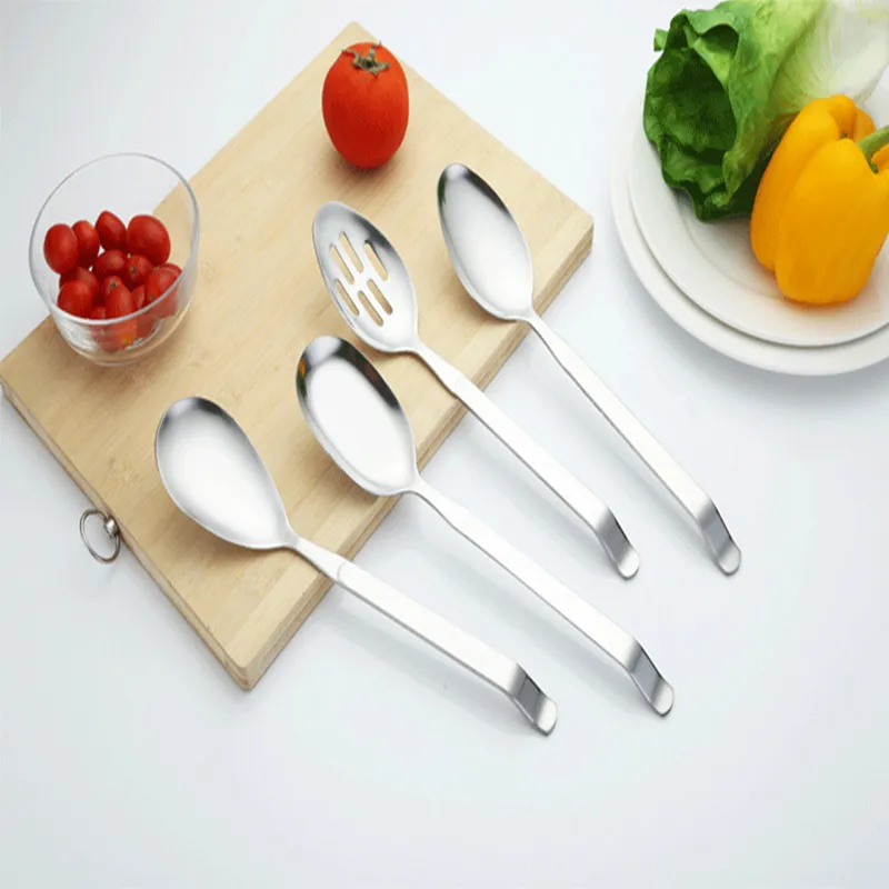 

Stainless Steel Spoon Colander Scoop Long Handle Serving Kitchenware Oversize Cooking Tools Home Utensil Tableware Set 4pcs/set