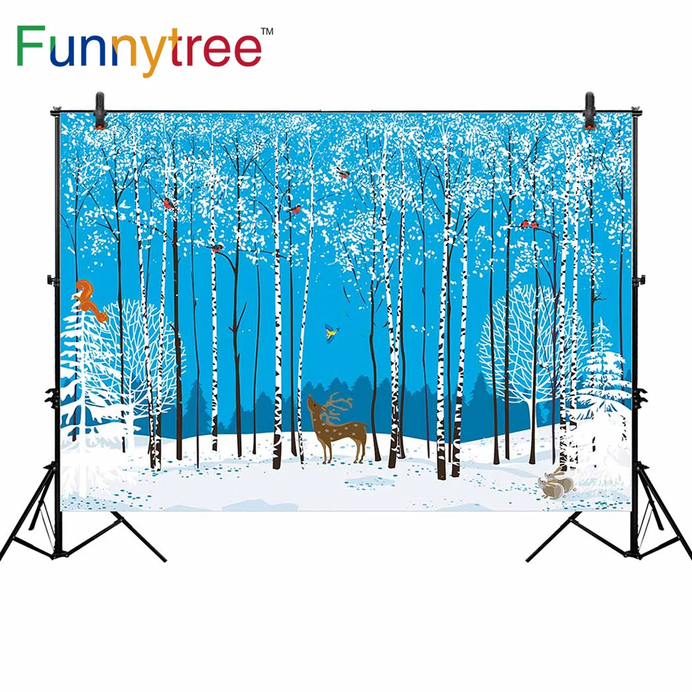Funnytree фон для фотостудии Лось мультфильм снег Рождество вне страны чудес слайд