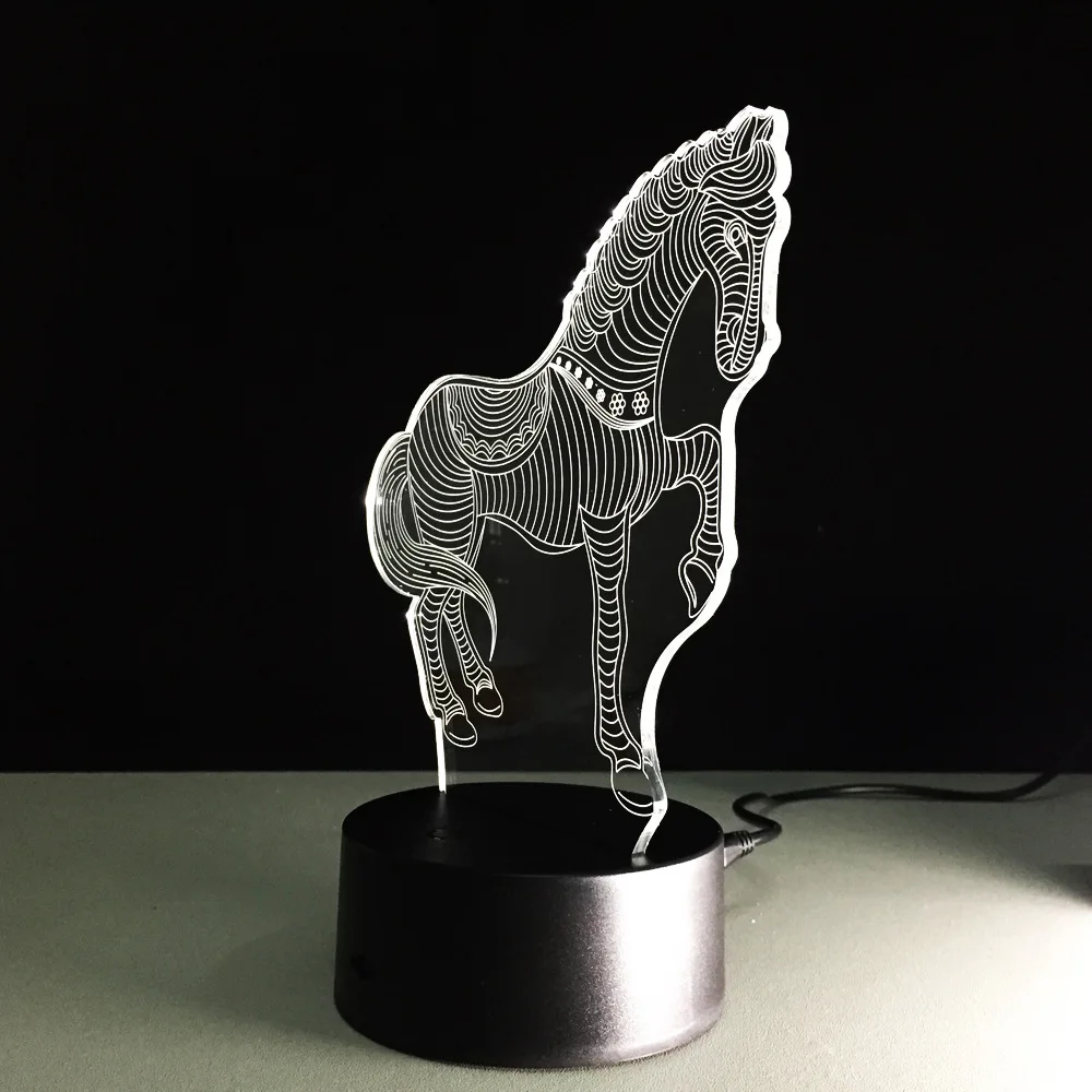 Беговая лошадь 3D Оптическая иллюзия Настольный светильник настроение лампа