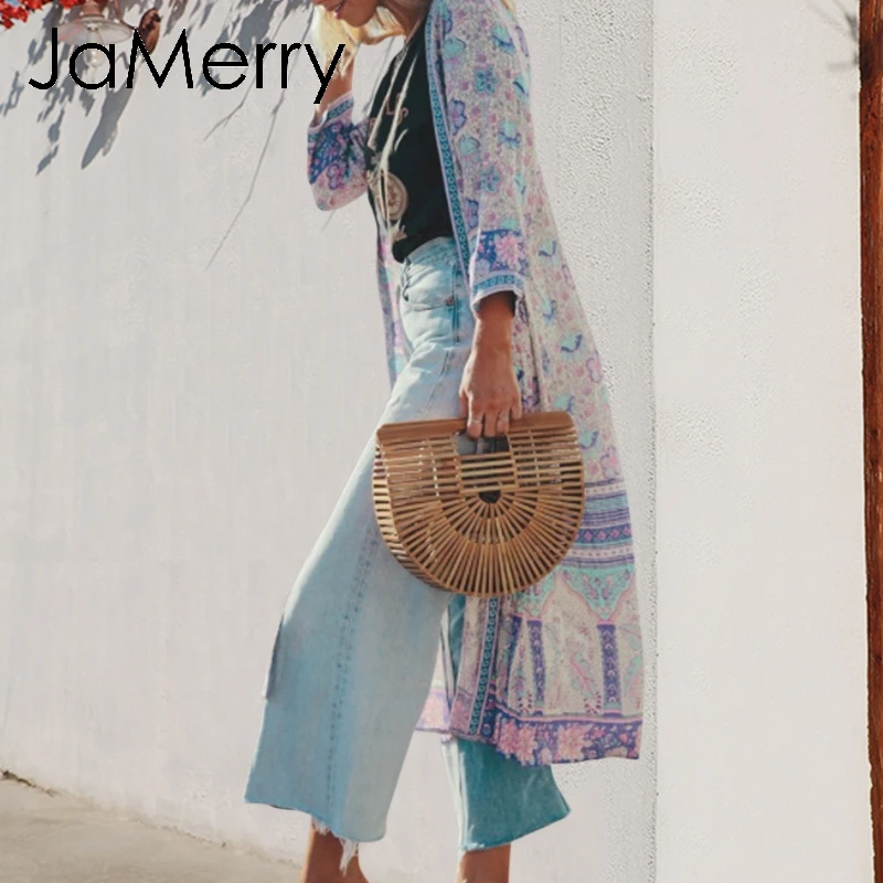 JaMerry Boho Цветочный Принт сокрытия для женщин на лето и весну фиолетовый длинные