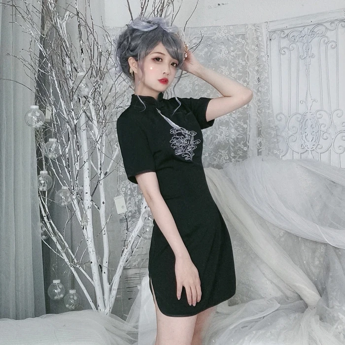 Китайский стиль, винтажное, повседневное, улучшенное, Hanfu, короткое, cheongsam, стенд, вышивка, Готическая Лолита, оп, косплей, Лолита, платье лоли, викторианское