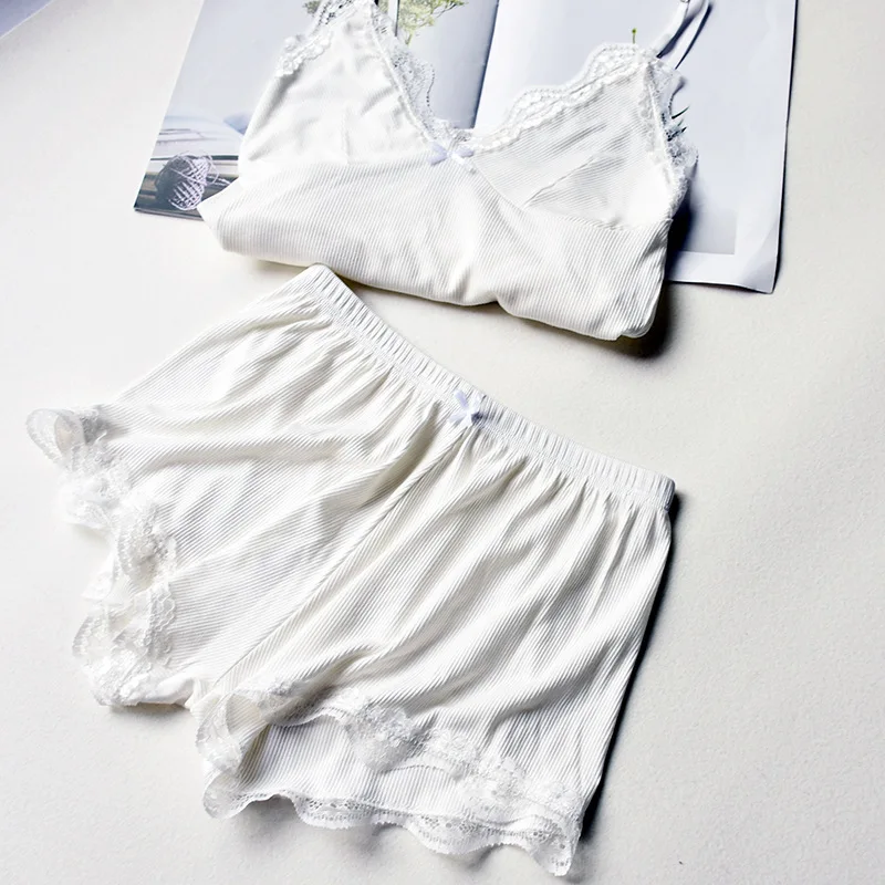 Cotton Women Sexy Pajamas Camisole &amp Panties Sets V-Neck Bundle Girls' Lady Sleepwear Spaghetti strap lace Underwear Big Size | Женская
