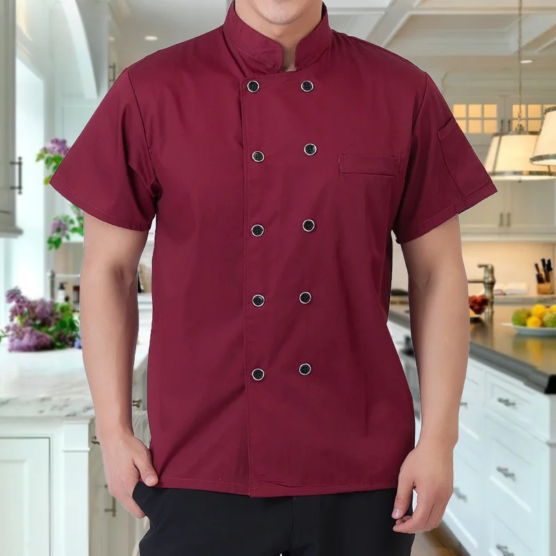 Новинка лета 2017 дышащая двубортная куртка шеф повара ресторана с коротким