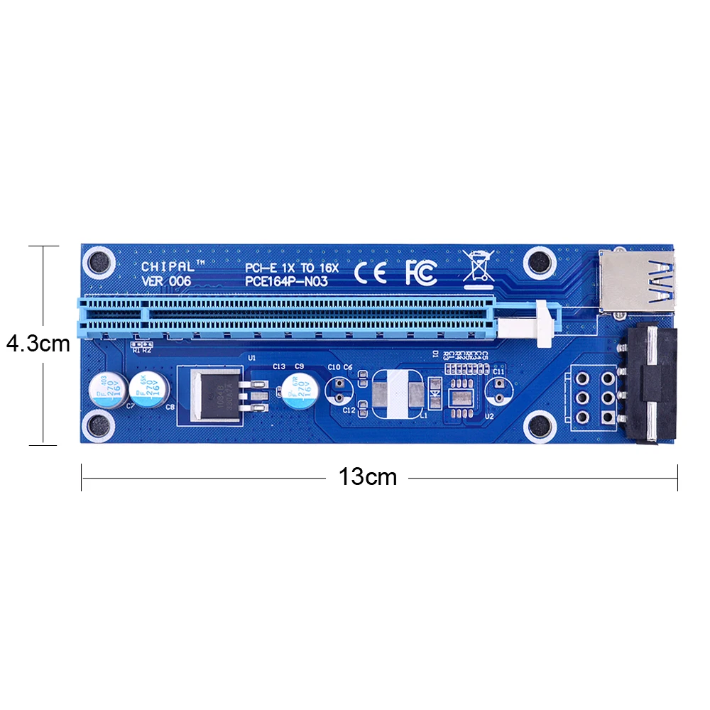 CHIPAL Blue VER006 Pci e расширитель Express Riser Card + 0 6 M USB 3 кабель для передачи данных/SATA к Molex