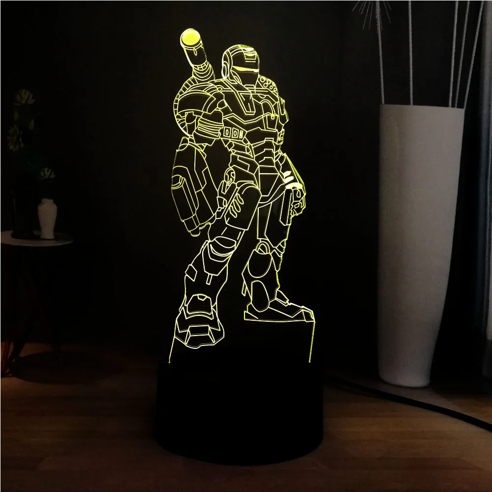 3D супергерой Железный человек мультяшный 7 цветов сменный светодиодный ночник с