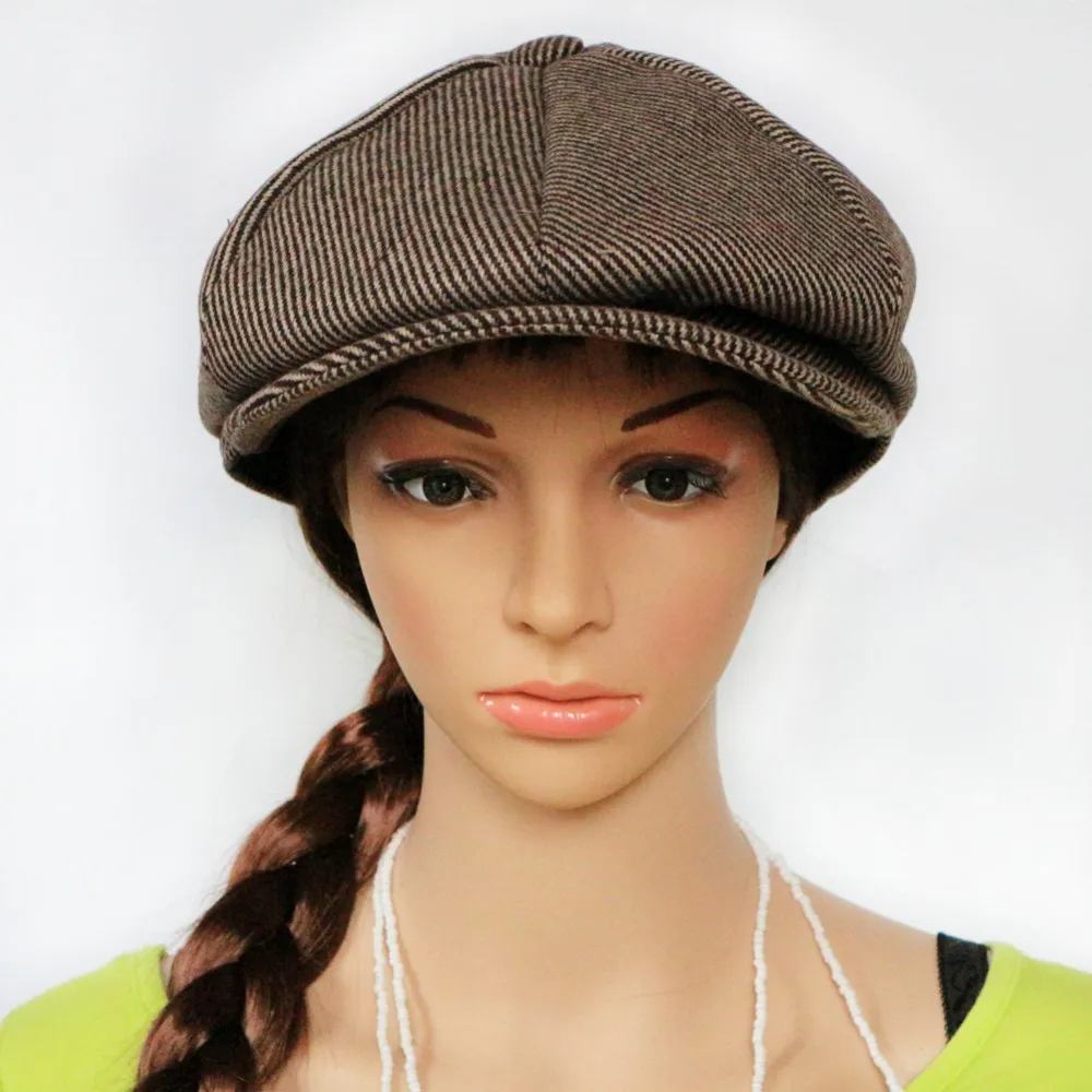 Boolawdee 56/58/60 см шестиугольник newsboy cap художник шляпу модные коричневые полоски обувь для мужчин и женщин для отдыха носить аксессуары M619