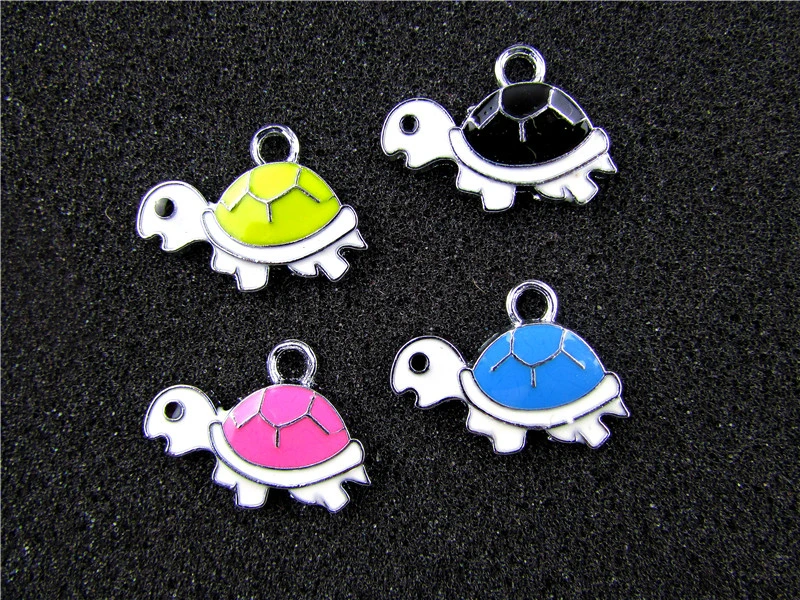 

AE782 Mix Color 100Pcs Alloy Metal Enamel Tortoise Charms Pendant 23x17mm bead