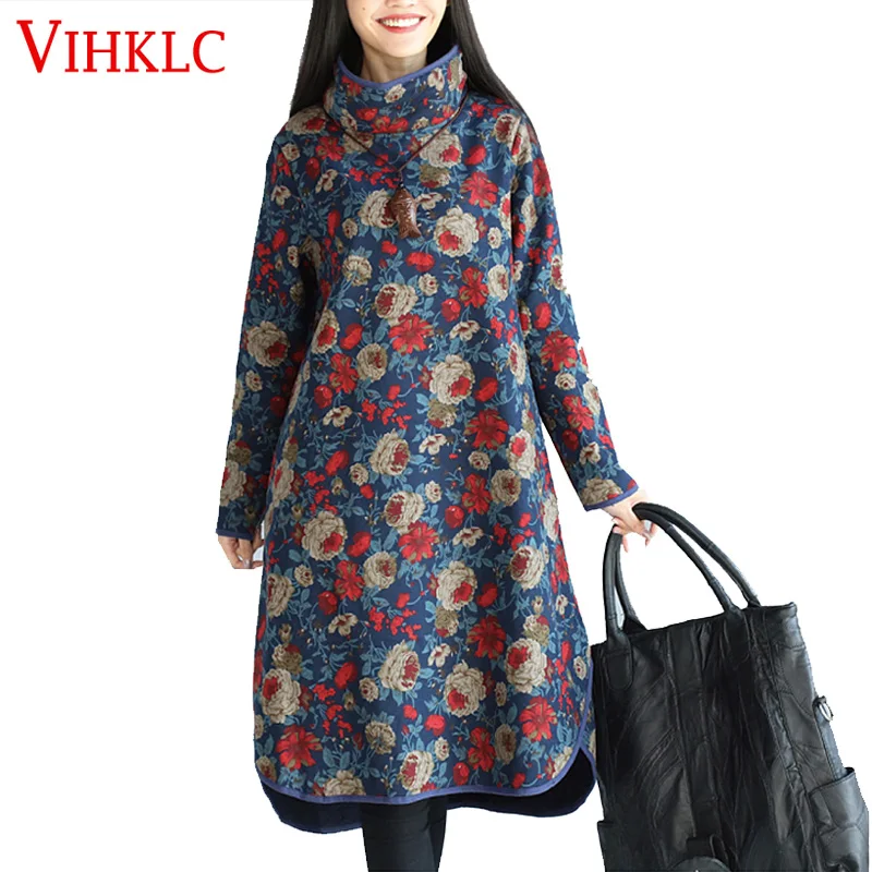 Модель 2016 года новый стиль осень-зима Для женщин Платья для Винтаж принт