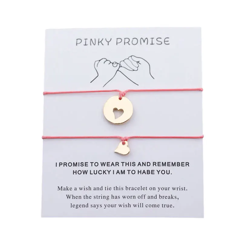 Gold-Pink Сердце обещание на мизинцах Любовь Шарм регулируемые браслеты с картой лучший друг браслеты для женщин девушка пара Мода ручной работы ювелирные изделия - Окраска металла: Gold-Pink