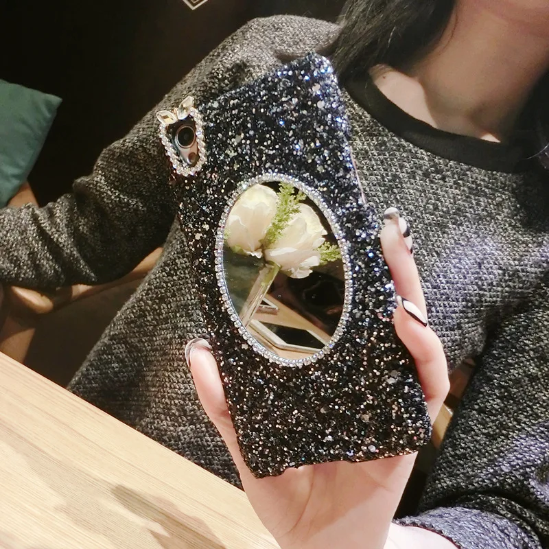 Для iphone 7 чехол для женщин Алмазное зеркало макияжа задняя крышка iphoneX толстые