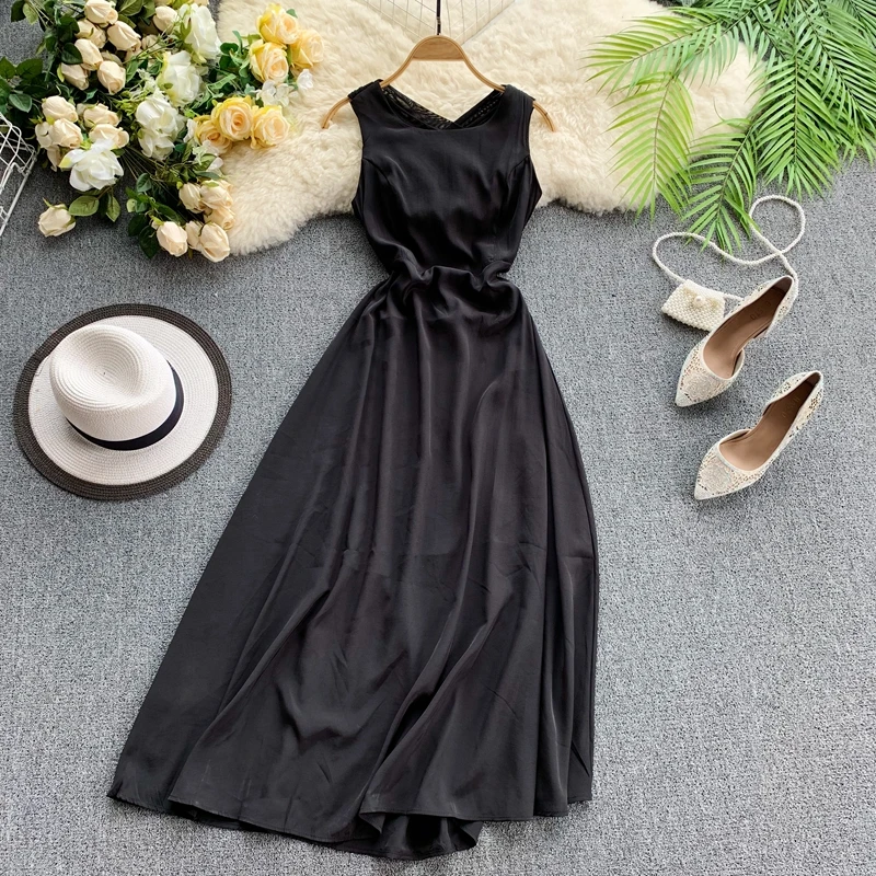 Женское платье с перекрестными ремешками однотонное Сетчатое круглым вырезом