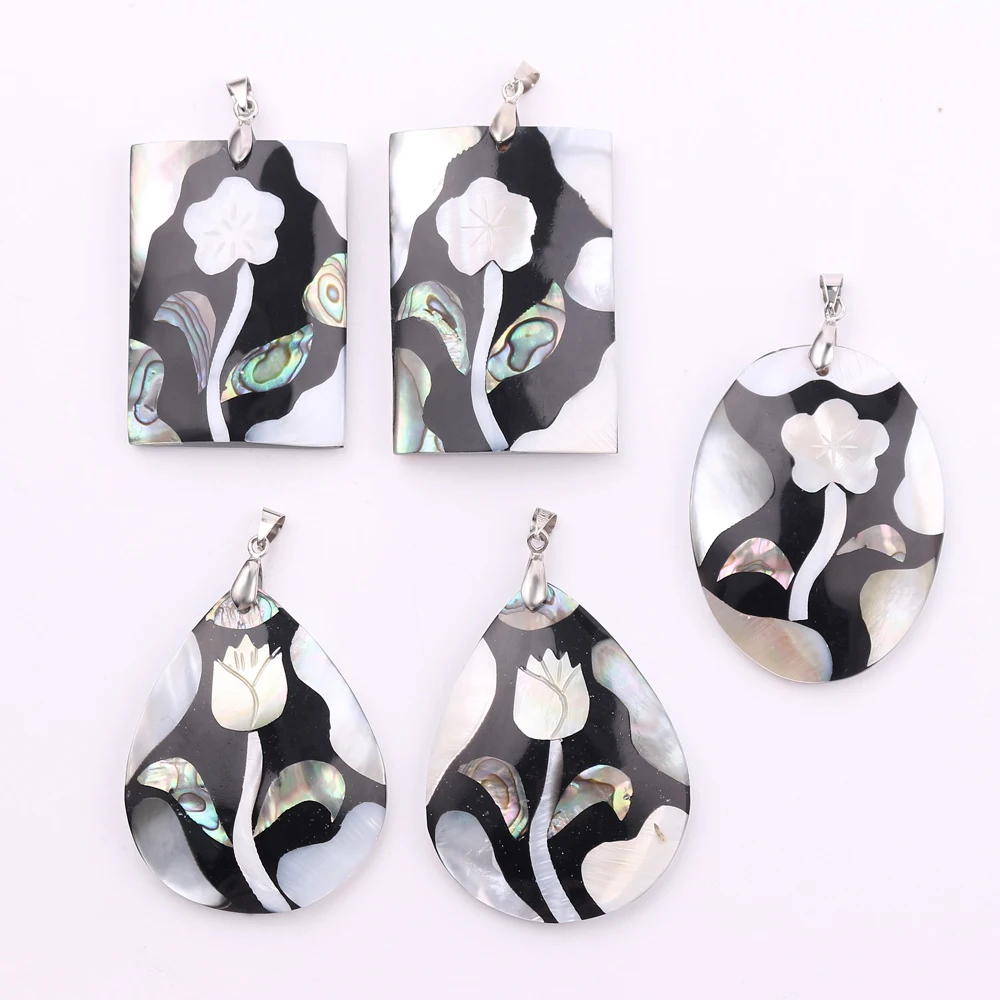 Ожерелье в форме цветка с геометрическим рисунком подвески из натурального