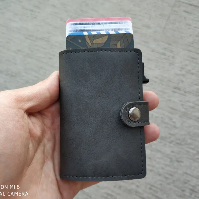 gray Новинка, RFID Блокировка, Ретро стиль, кредитный держатель для карт, для мужчин, алюминиевый, бизнес, ID, кожаный чехол для карт, мужской металлический держатель для карт, тонкий кошелек - Цвет: gray