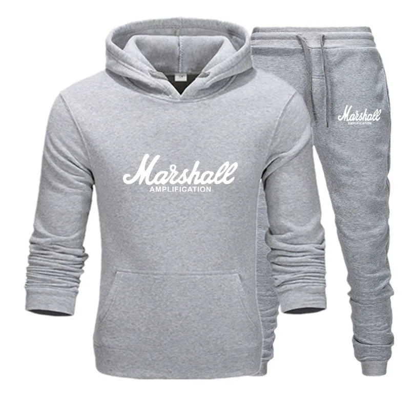 Горячий Marshall мужской костюм с капюшоном усиленная Мужская мода толстовки+ брюки Зима Осень Хип-хоп Брендовые мужские комплекты с капюшоном M-3XL