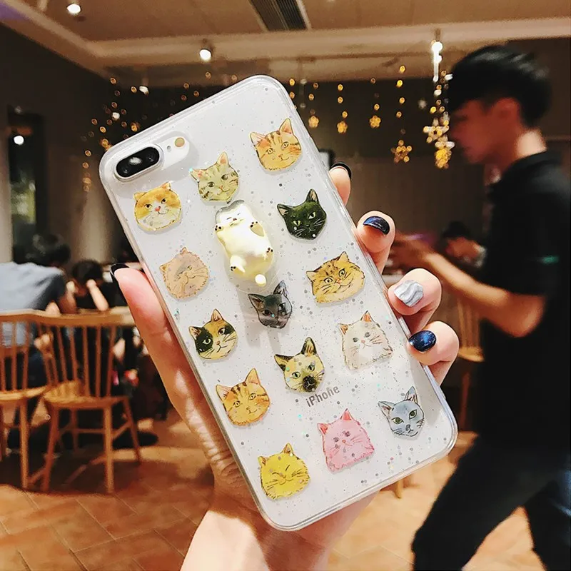3D игрушечная кошка с наклейками мягкий прозрачный чехол для телефона iPhone XS XR X MAX 6