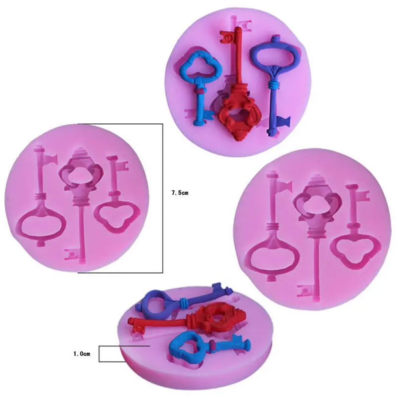Розовый 3D любовь Ключи силиконовая форма для выпечки формы мастики сахарные