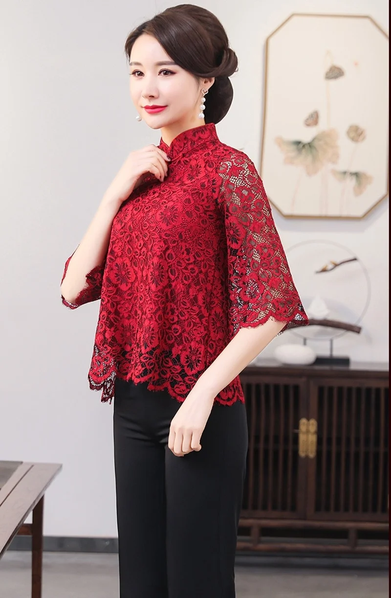 Китайские Топы Cheongsam для женщин весна лето Шанхай Тан одежда женская винтажная рубашка кружевные женские китайские Топы TA1526