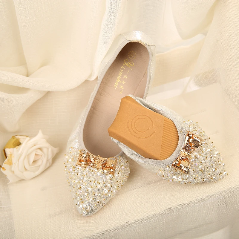 2018 Black Golden Silver Rhinestone Flats Women's Shoes Fashion Sequined Cloth Crystal Metal Large Size Dance Women Ballet | Обувь