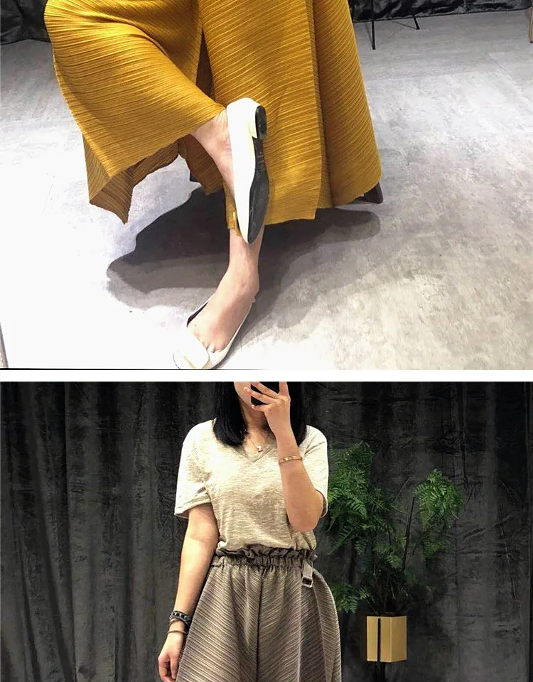 Changpleat новые женские широкие брюки Miyak плиссированные модные дизайнерские свободные однотонные женские брюки с эластичной резинкой на талии размера плюс