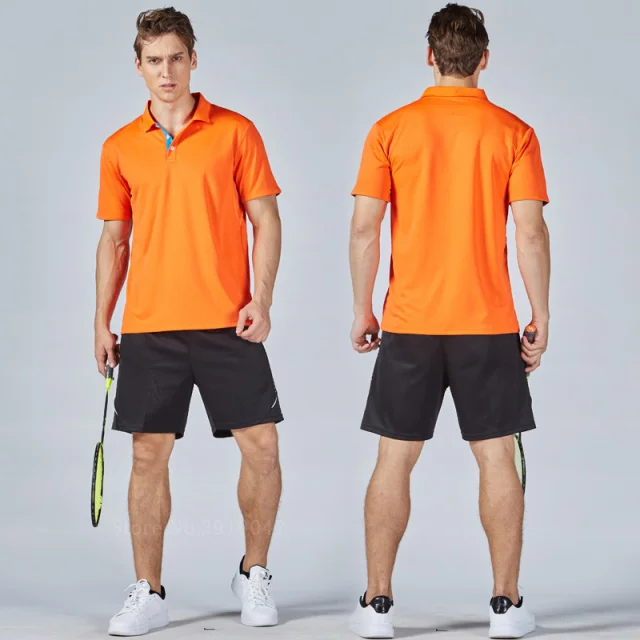orange set Мужские теннисные рубашки, наборы, дизайн, спортивный костюм, шорты с трикотажными вставками, дышащие, быстросохнущие, для бадминтона, для настольного тенниса, спортивная одежда - Цвет: orange set