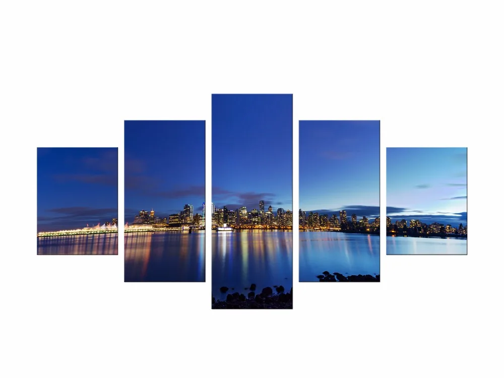 

5 Pieces Wall Modular Art Canvas Painting Style Wall Pictures City Night View For Living Room Modern Home Decoration Framed