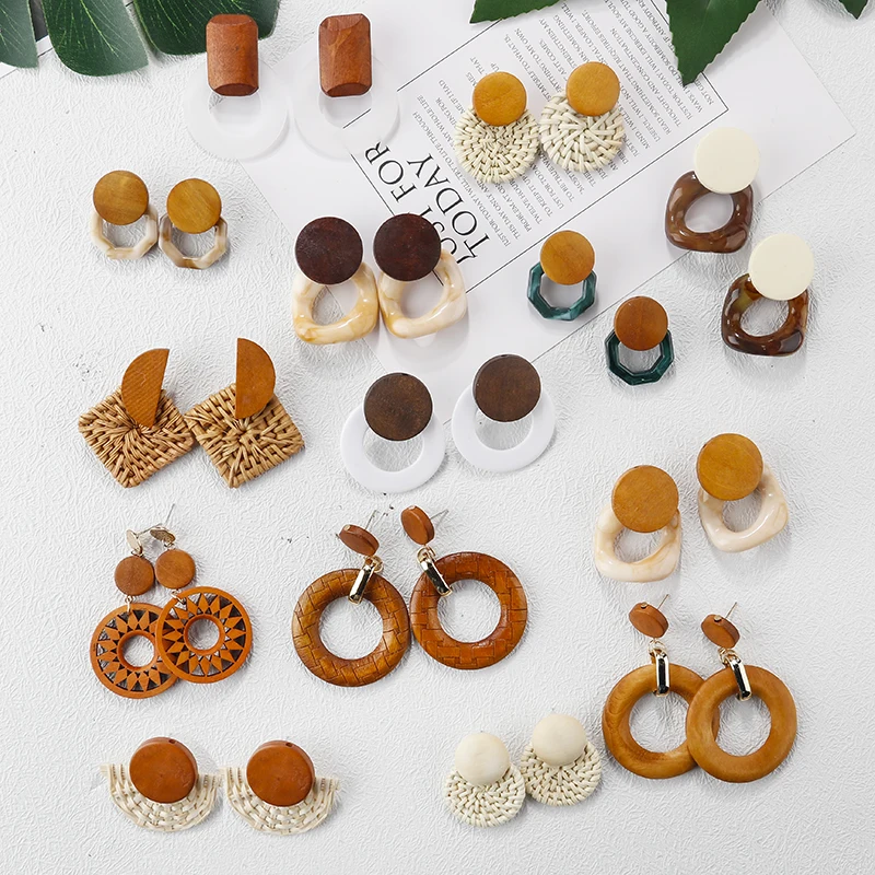 

Lifefontier 21 Style Korean Fashion Wood Weave Drop Earrings For Women Statement Bohemia Geometric Wooden Earrings Jewelry Gift
