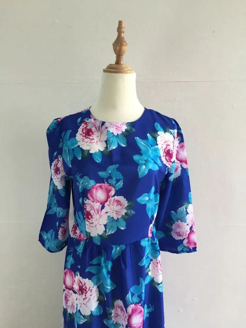 

Fashion Women New Dress 2017 Spring Summer Autumn Clothing Round collar printed temperament dress AW7518