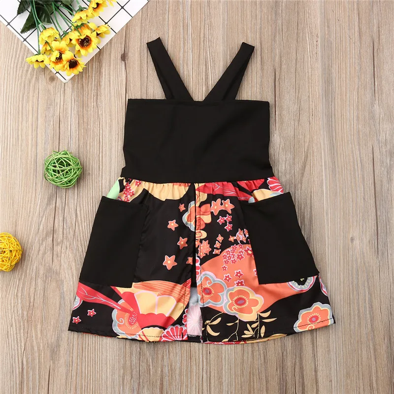 2019 Newborn Toddler Kids Baby Girls Dress Summer Black Sleeveless Floral Pockets Princess Sundress Outfits Costume Clothing | Детская
